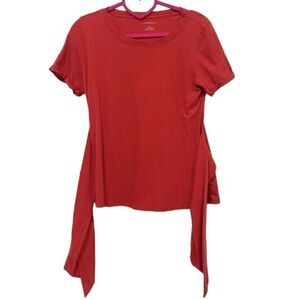 Anthropologie orange reddish short sleeve round neck tie back shirt size small